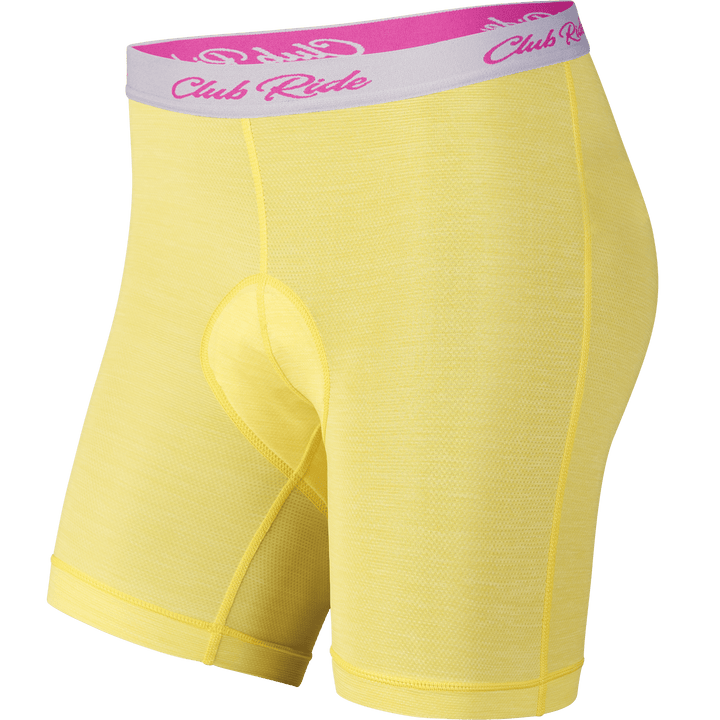 Women's MontCham All Day 3D Gel Chamois 8" | Level 3 - Club Ride Apparel #color_sunshine-yellow